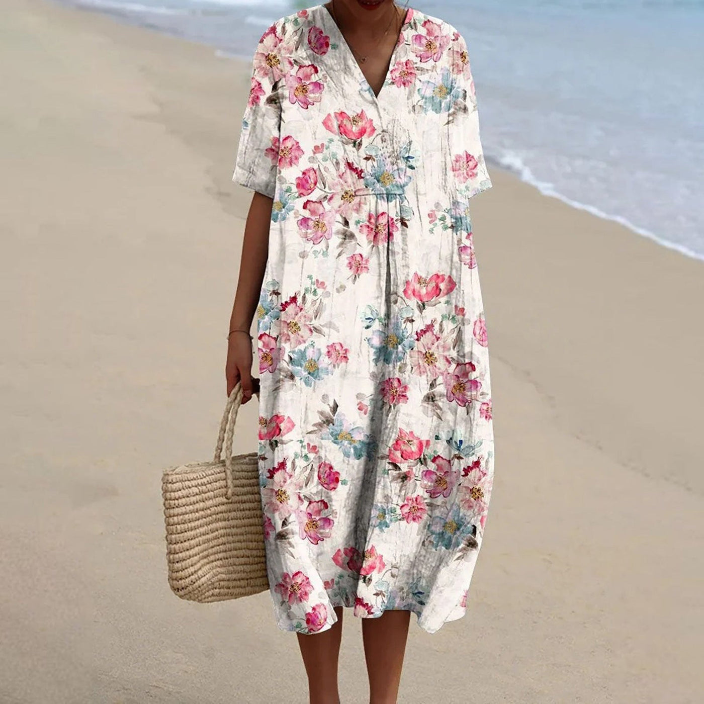 Florine | Retro floral linen dress