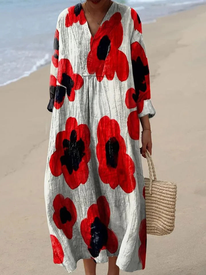 Belinda | Long Red Flowered Dress