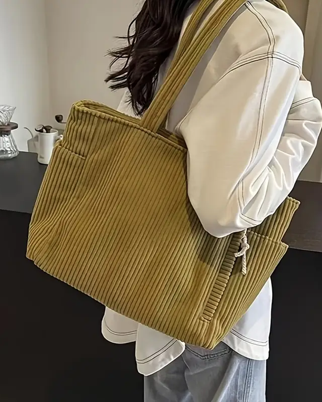 Mathilda™ | Ribbed Tote Bag with Rope Detail