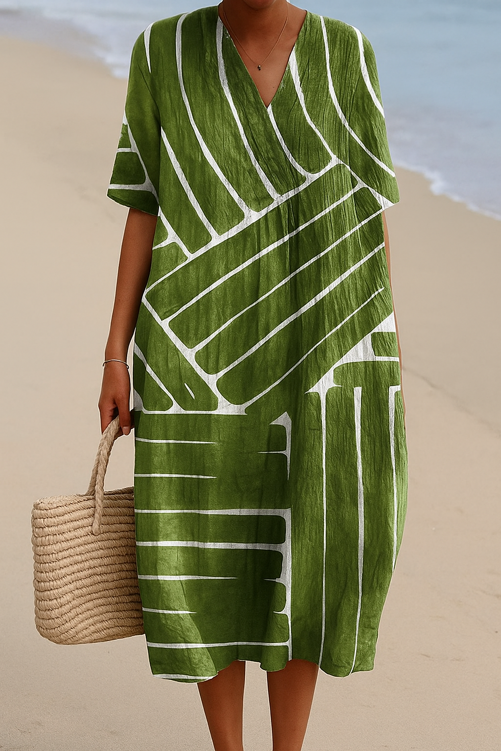 Yana | Green geometric patterned dress