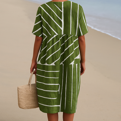 Yana | Green geometric patterned dress