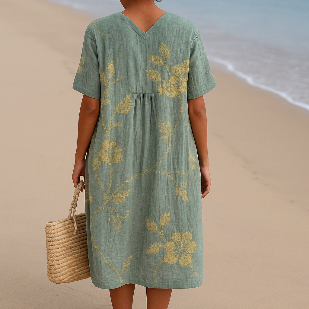 Olivia | Blue-gray embroidered floral dress