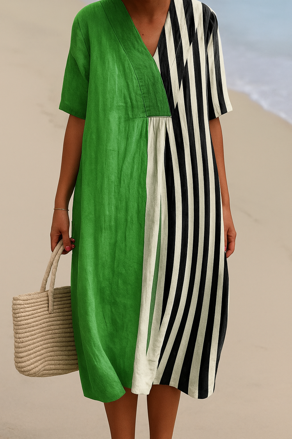 Iris | Bright Green Robe with Black Stripes