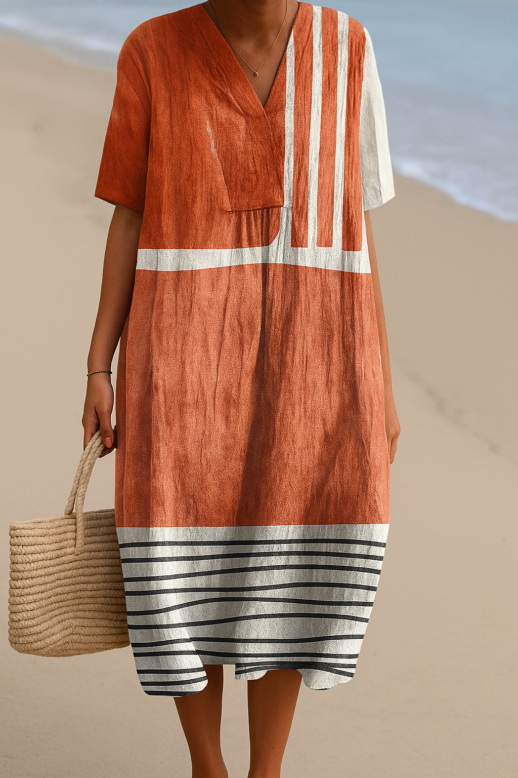 Mara | Terracotta striped graphic robe