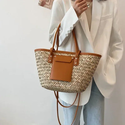 Sophie | Elegant straw bag with chic leather details
