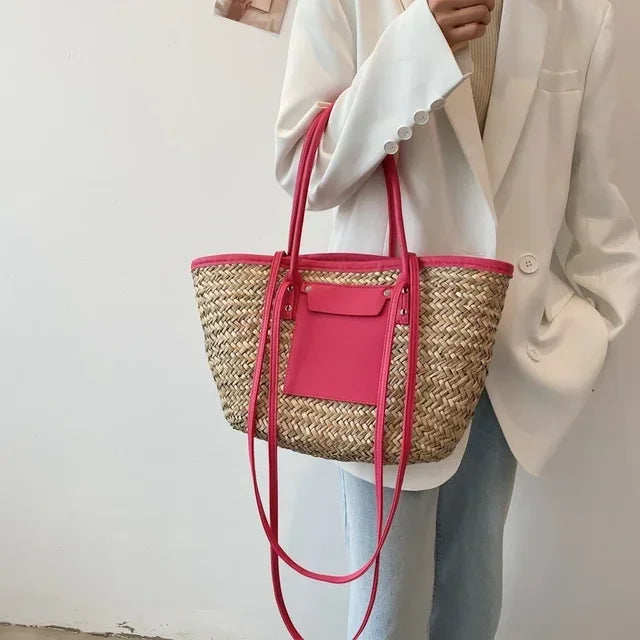 Sophie | Elegant straw bag with chic leather details