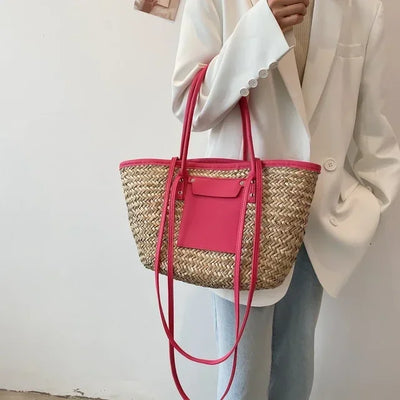 Sophie | Elegant straw bag with chic leather details