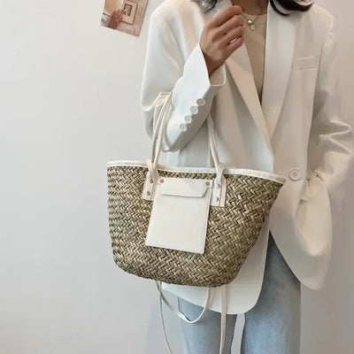 Sophie | Elegant straw bag with chic leather details