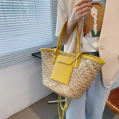 Sophie | Elegant straw bag with chic leather details