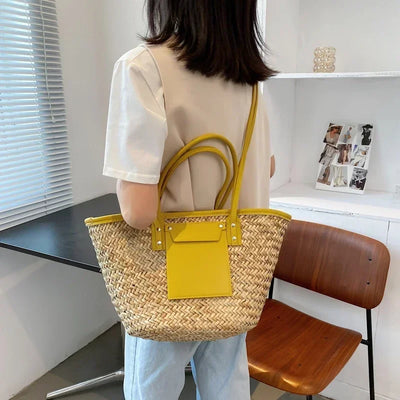 Sophie | Elegant straw bag with chic leather details
