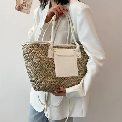 Sophie | Elegant straw bag with chic leather details
