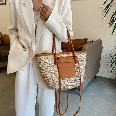 Sophie | Elegant straw bag with chic leather details
