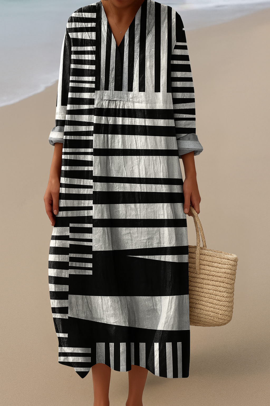 Monochrome Maxi Dress – Bold Contrast, Simple Sophistication