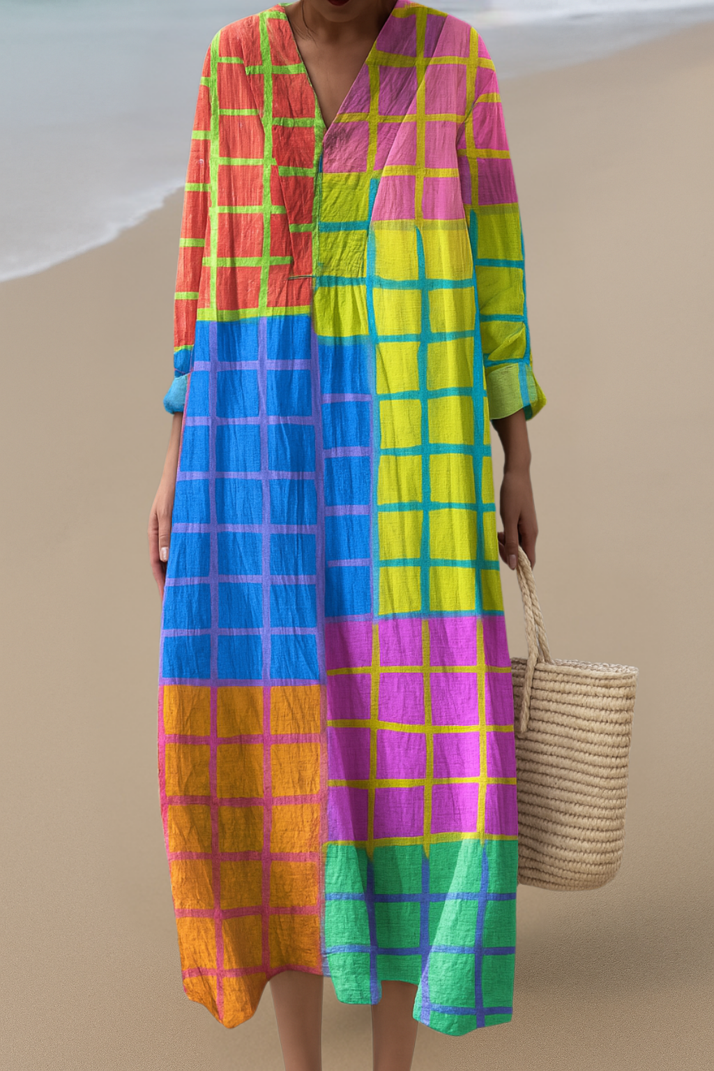 Colorful Grid Maxi Dress – Vibrant Energy, Relaxed Fit