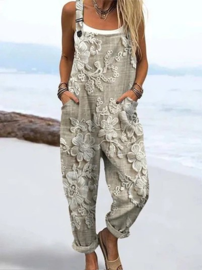 Liora | Embroidered Floral Dungarees