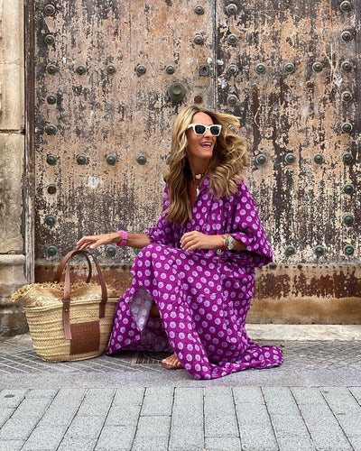 Maya | Long Violet Floral-Print Dress