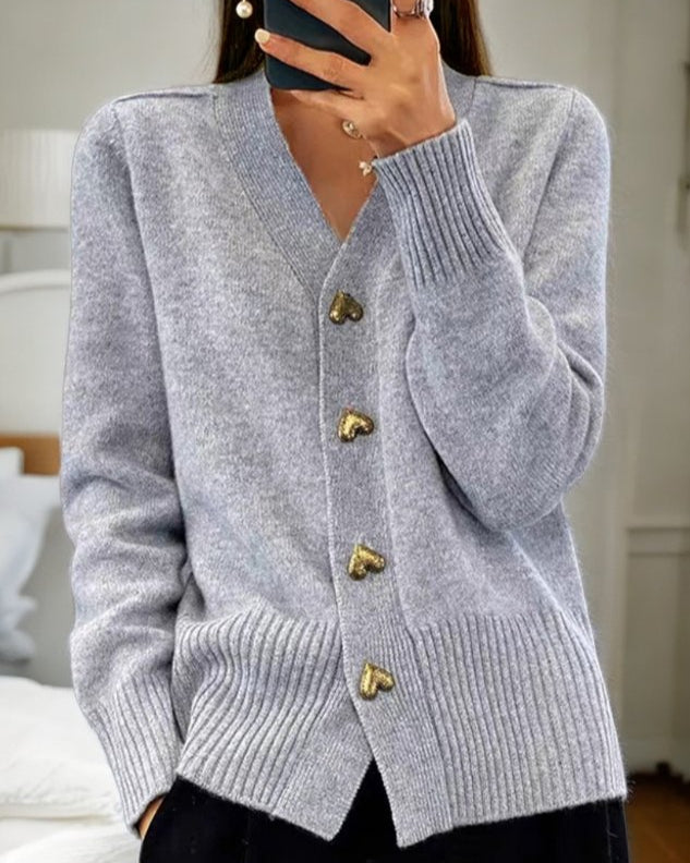 Adele® | Elegant Heart Button Cardigan