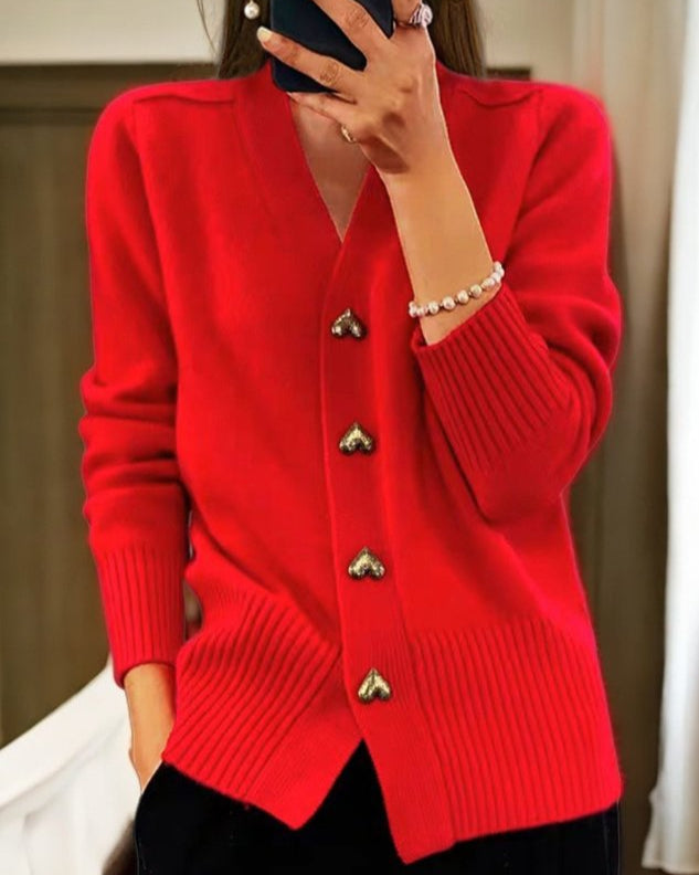 Adele® | Elegant Heart Button Cardigan