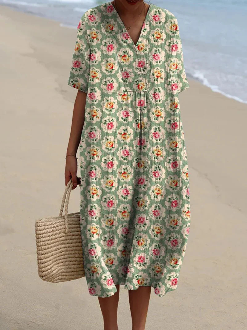 Eliane | Vintage Green Water Floral Dress