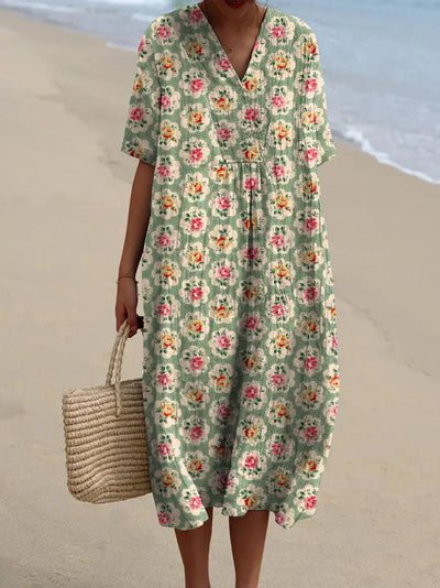 Eliane | Vintage Green Water Floral Dress