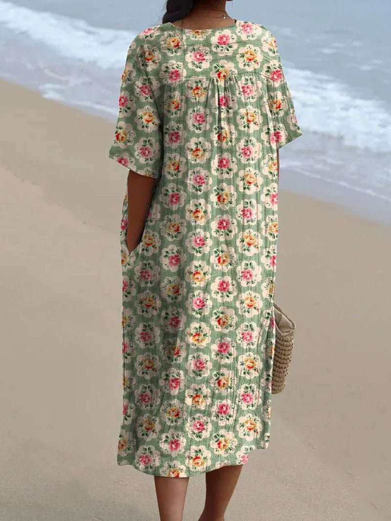 Eliane | Vintage Green Water Floral Dress